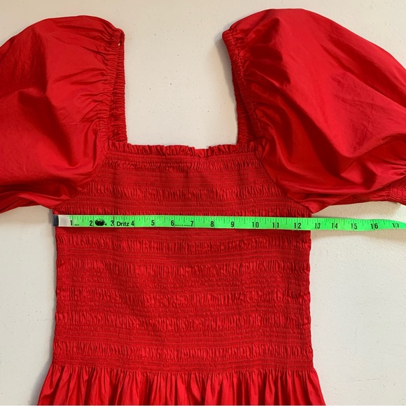 Madewell Cerise Red Smocked Puff Sleeve Dress in Poplin Size Small NWT - Picture 14 of 17